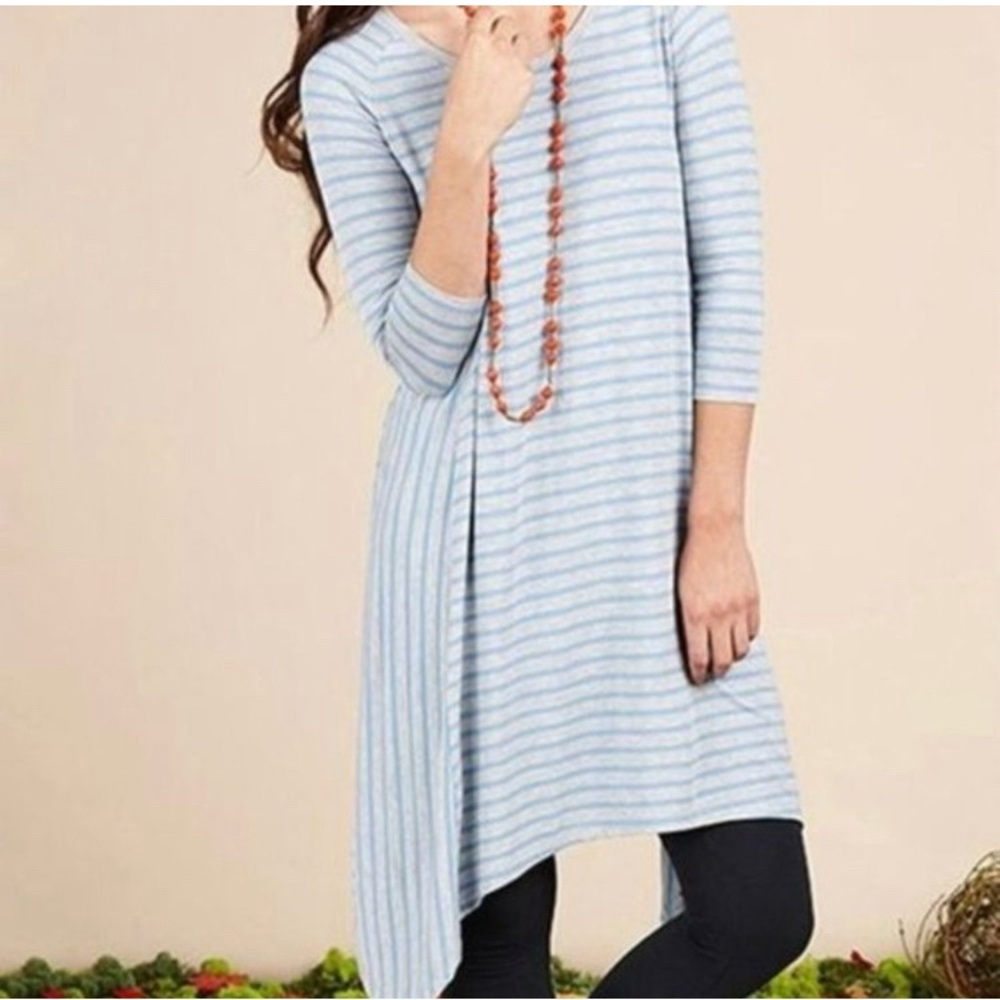 Matilda Jane Womens Size L Her Majesty T-Shirt Tunic Dress Grey Blue Stripe HiLo
